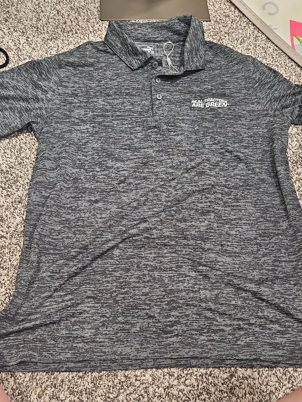Men's Heathered Gray Polo Shirt with 'Real Tractors Are Green' Logo
